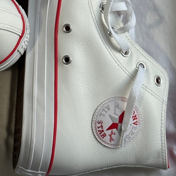 Converse Men’s All Star White and Red High-Tops - Leather - Picture 1 of 6